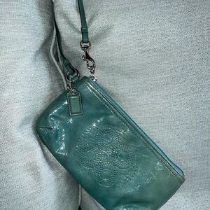 Coach Teal Leather Wristlet